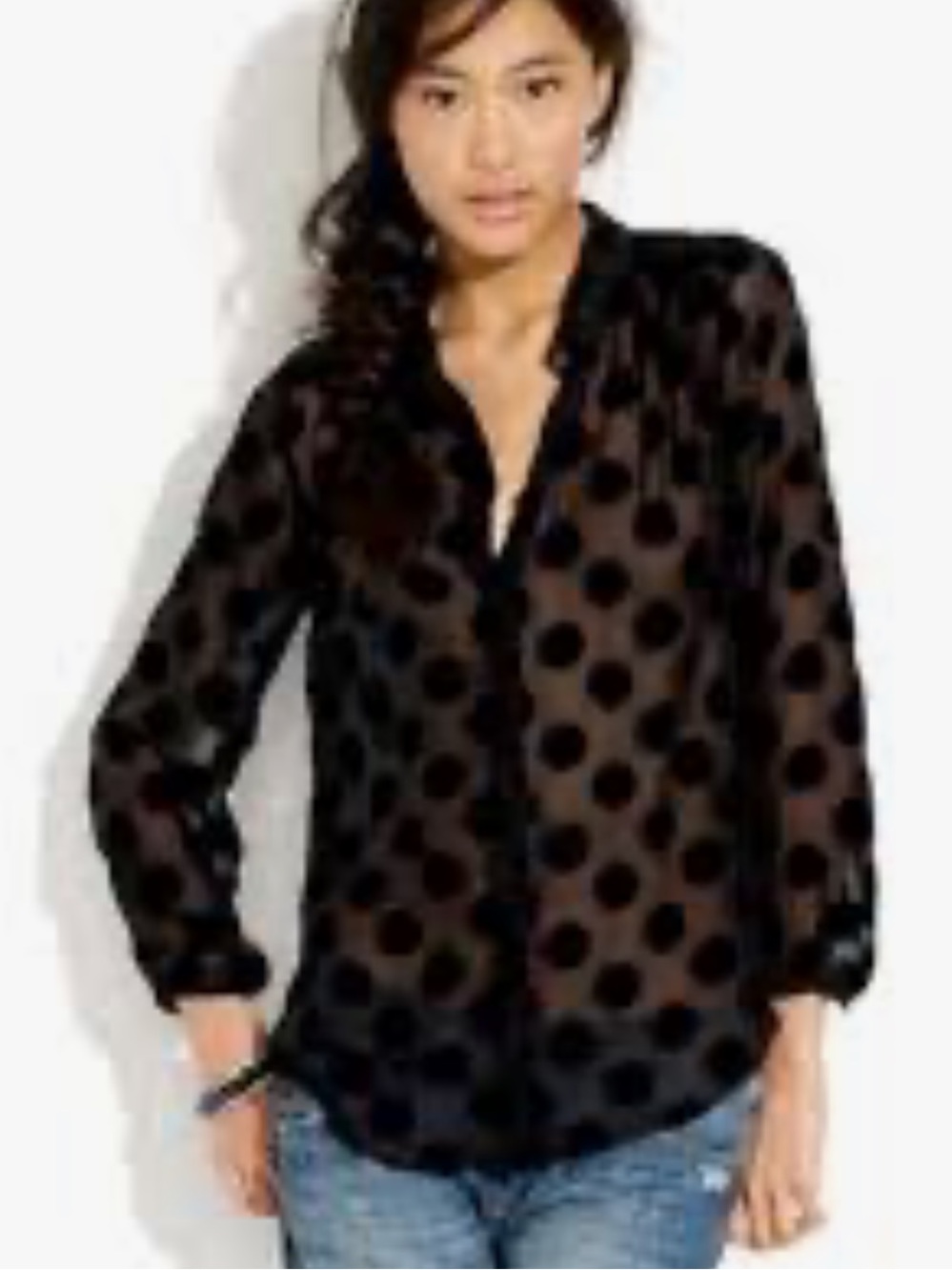 Alexa Chung for Madewell Black Polka Dot Button-Front Blouse small
